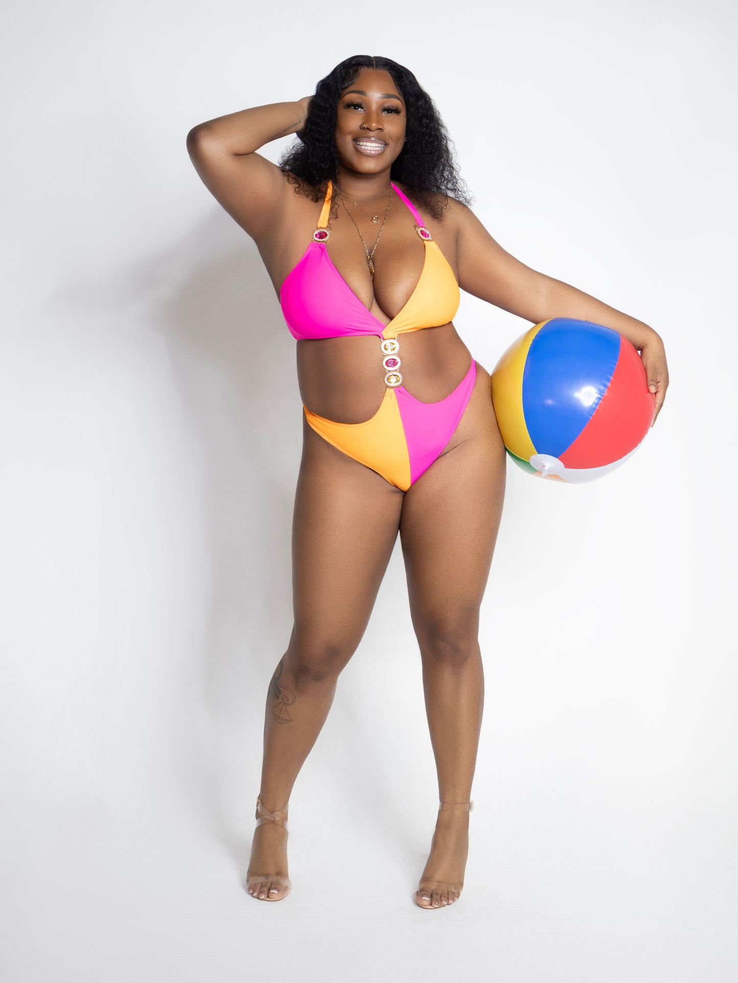 Pink and Orange Halter One-Piece Swim suit