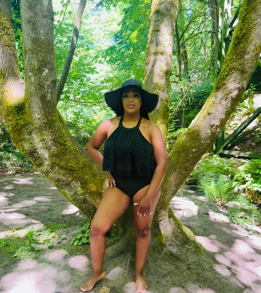 Summer Beach Hollow Out Flounce High Waisted Swim Suit