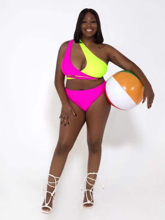 Neon One Shoulder Bikini Set Bathing Suit